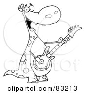 Royalty Free RF Clipart Illustration Of An Outlined Guitarist Dino