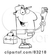 Royalty Free RF Clipart Illustration Of An Outlined Plumber by Hit Toon