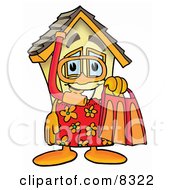 Poster, Art Print Of House Mascot Cartoon Character In Orange And Red Snorkel Gear