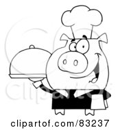 Royalty Free RF Clipart Illustration Of An Outlined Serving Pig