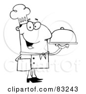 Royalty Free RF Clipart Illustration Of An Outlined Serving Chef