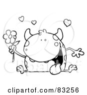 Royalty Free RF Clipart Illustration Of An Outlined Toad Holding A Flower