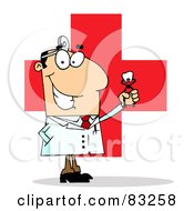 Poster, Art Print Of Male Dentist Holding A Pulled Tooth Over A Red Cross