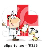 Poster, Art Print Of Male Vet With A Dog Over A Red Cross