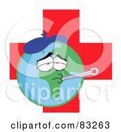 Royalty Free RF Clipart Illustration Of A Sick Earth Over A Red Cross