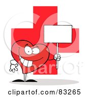 Red Heart Holding A Blank Sign Over A Red Cross