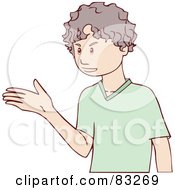Royalty Free RF Clipart Illustration Of A Young Boy In A Green Shirt Gesturing With His Hand by Bad Apples
