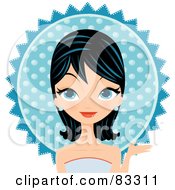 Royalty Free RF Clipart Illustration Of A Black Haired Blue Eyed Formal Woman Wearing A Blue Gown And Earrings In Front Of A Blue Sun by Melisende Vector #COLLC83311-0068