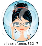 Royalty Free RF Clipart Illustration Of A Black Haired Blue Eyed Female Secretary Holding A Pen And Adjusting Her Glasses by Melisende Vector