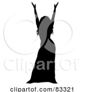 Poster, Art Print Of Black Silhouette Of A Female Performer Holding Up Her Arms
