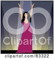 Female Performer In A Pink Dress Holding Up Her Arms On Stage