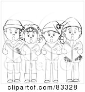 Group Of Black And White Boys And Girls Standing And Christmas Caroling