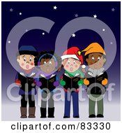 Poster, Art Print Of Diverse Group Of Boys And Girls Singing Christmas Carols Under The Stars