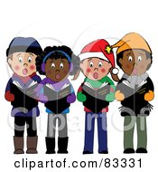 Poster, Art Print Of Diverse Group Of Boys And Girls Standing And Singing Christmas Carols