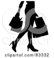 Poster, Art Print Of Black Silhouette Of A Woman From The Waist Down Walking And Carrying Shopping Bags