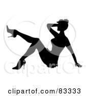 Royalty Free RF Clipart Illustration Of A Sexy Black Silhouette Of A Woman Sitting And Kicking Her Leg Up by Pams Clipart