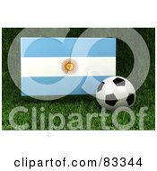 3d Soccer Ball Resting In The Grass In Front Of A Reflective Argentina Flag