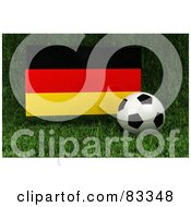 3d Soccer Ball Resting In The Grass In Front Of A Reflective Germany Flag