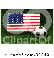 3d Soccer Ball Resting In The Grass In Front Of A Reflective Usa Flag