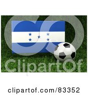 3d Soccer Ball Resting In The Grass In Front Of A Reflective Honduras Flag