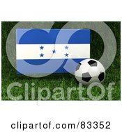 Royalty Free RF Clipart Illustration Of A 3d Soccer Ball Resting In The Grass In Front Of A Reflective Honduras Flag