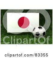 3d Soccer Ball Resting In The Grass In Front Of A Reflective Japan Flag
