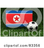 3d Soccer Ball Resting In The Grass In Front Of A Reflective North Korea Flag