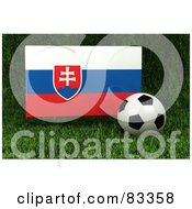 Poster, Art Print Of 3d Soccer Ball Resting In The Grass In Front Of A Reflective Slovakia Flag