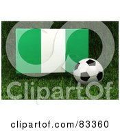 3d Soccer Ball Resting In The Grass In Front Of A Reflective Nigeria Flag