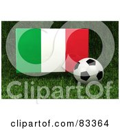 Poster, Art Print Of 3d Soccer Ball Resting In The Grass In Front Of A Reflective Italy Flag
