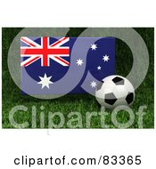3d Soccer Ball Resting In The Grass In Front Of A Reflective Australia Flag