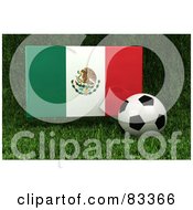 Royalty Free RF Clipart Illustration Of A 3d Soccer Ball Resting In The Grass In Front Of A Reflective Mexico Flag
