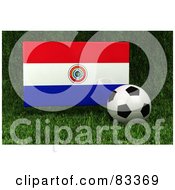 Royalty Free RF Clipart Illustration Of A 3d Soccer Ball Resting In The Grass In Front Of A Reflective Paraguay Flag