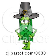 Poster, Art Print Of Dollar Bill Mascot Cartoon Character Wearing A Pilgrim Hat On Thanksgiving