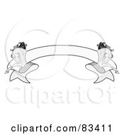 Grayscale Blank Ribbon Banner With A Running Horse On Each Side