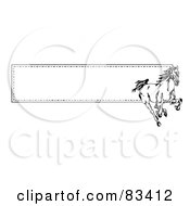 Poster, Art Print Of Running Wild Black And White Horse Over A Website Banner With A Border Of Stitching