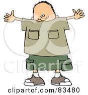 Royalty Free RF Clipart Illustration Of A Boy Holding Open His Arms To Gesture The Size Of Something Big