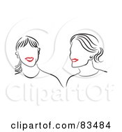Poster, Art Print Of Line Drawing Of Red Lipped Female Friends Smiling