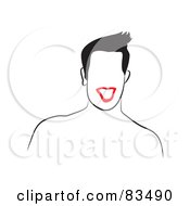 Royalty Free RF Clipart Illustration Of A Line Drawn Man With Red Lips Version 2