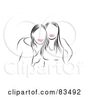 Line Drawing Of Red Lipped Female Girlfriends Smiling