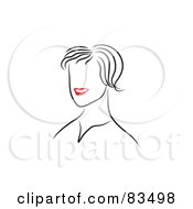 Poster, Art Print Of Line Drawing Of A Red Lipped Womans Face - Version 5