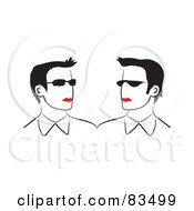 Poster, Art Print Of Two Line Drawn Red Lipped Business Men Wearing Shades