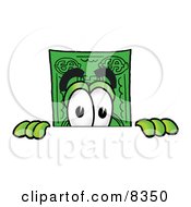 Dollar Bill Mascot Cartoon Character Peeking Over A Surface