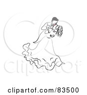 Poster, Art Print Of Dancing Line Drawn Bride And Groom With Red Lips