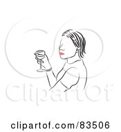 Poster, Art Print Of Line Drawing Of A Red Lipped Woman Holding A Glass Of Wine