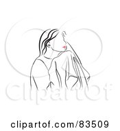 Line Drawing Of A Red Lipped Woman Drying Her Face With A Towel - Pose 1