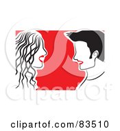 Poster, Art Print Of Happy Red Lipped Couple Facing Each Other