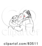 Poster, Art Print Of Line Drawing Of Red Lipped Female Friends Embracing