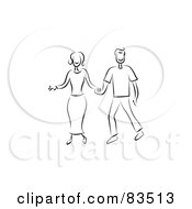 Poster, Art Print Of Black And White Line Drawn Couple Holding Hands