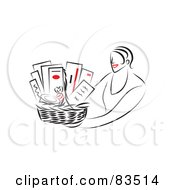 Line Drawing Of A Red Lipped Woman Holding Out A Gift Basket